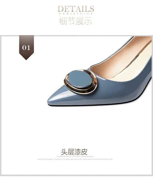 Elegant Pointed Toe Mary Janes with Patent Leather Buckle and Comfortable Middle Heel for Women